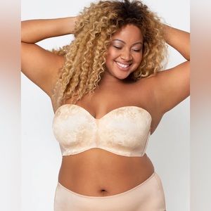 Curvy Couture Strapless Sensation Push Up Bra, Nude. Size 36H